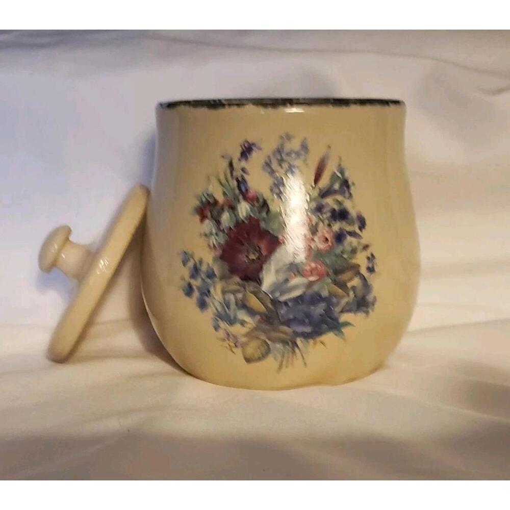 Vintage Home Garden Party Stoneware Pottery Sugar Dish 2003 Floral Handmade - Picture 3 of 5